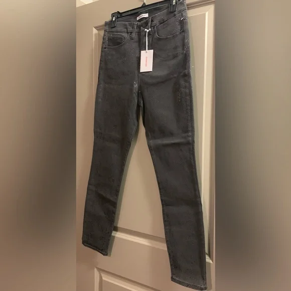 Good American Good Waist Jeans Gray Metallic Coated Snakeskin Skinny Size 8/29 - Picture 3 of 14